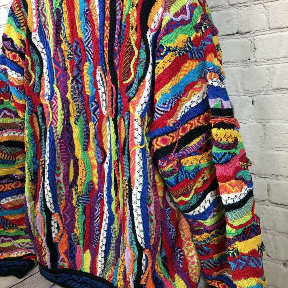 Vtg COOGI Cotton Knit 3-D Sweater Australia V-Neck - Picture 5 of 11